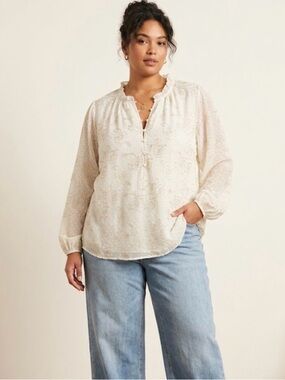 Avec Les Filles Ivory Sheer Floral Embroidered Blouse